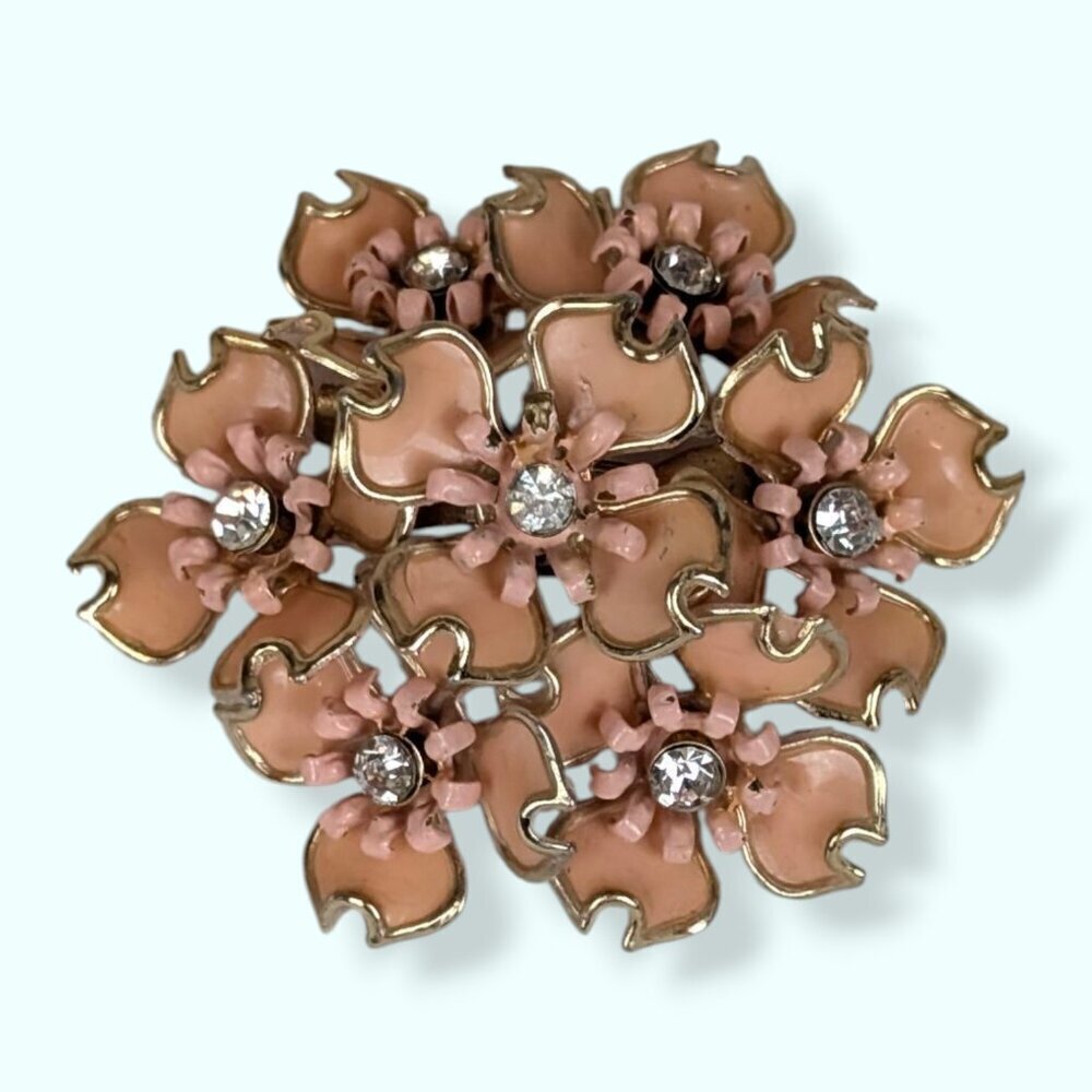 V. Pink Floral Rhinestone Brooch